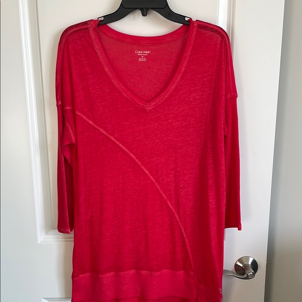 Calvin Klein Performance Women's Red V-Neck active wear tunic Top